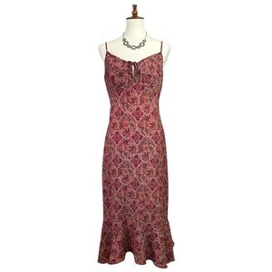 Y2K DBY Ltd. Women's 11/12 Floral Paisley Midi Dress Red Brown Babydoll Fairy